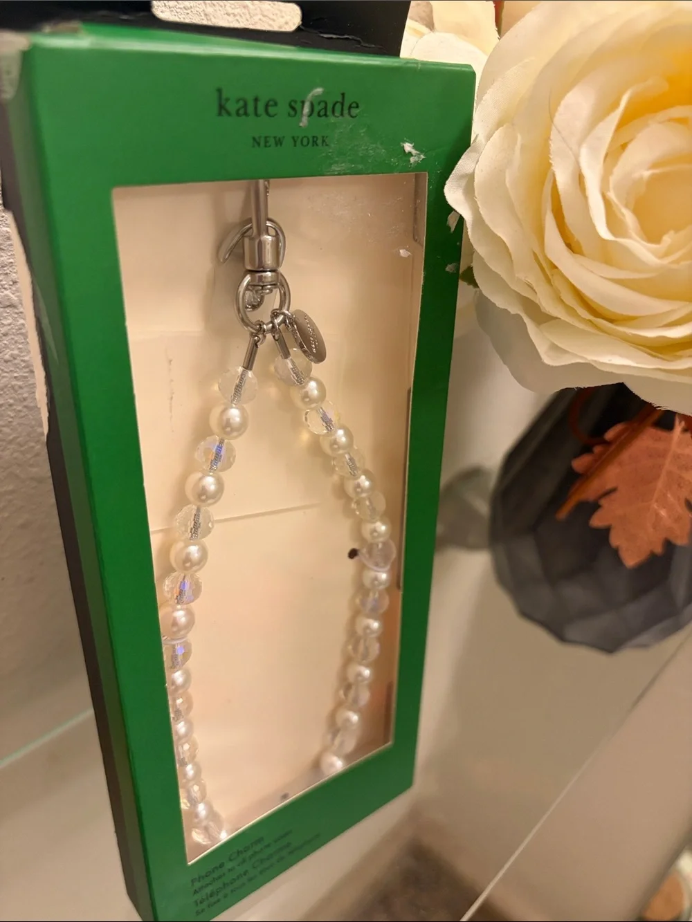 kate spade white pearl & crystal phone charm